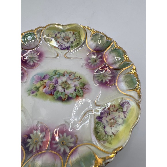 Prussia Floral Plate Unmarked Antique Gold Purple - Picture 4 of 7